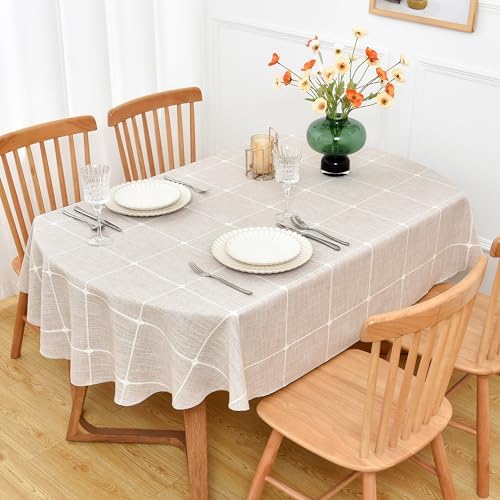 NEWISHER Farmhouse Embroidered Plaid Oval Tablecloth 52 x 70 Inch