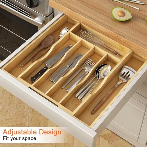 Youpehom Bamboo Utensil Organizer for Kitchen Drawers, Expandable