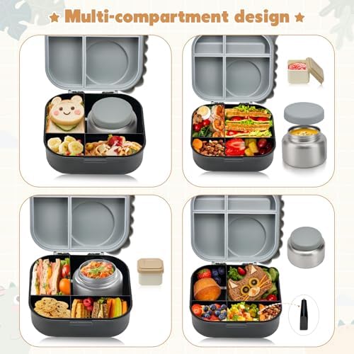 Pawtong Bento Lunch Box with Thermo, 4-Compartment Bento Box with