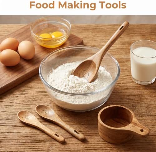 8 Piece Wooden Measuring Cups and Spoons Set Solid Acacia Wood