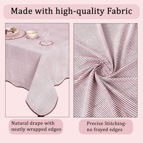 Ridhi Ruby Red Stripe Block Print Square Tablecloth 60x60 Inch