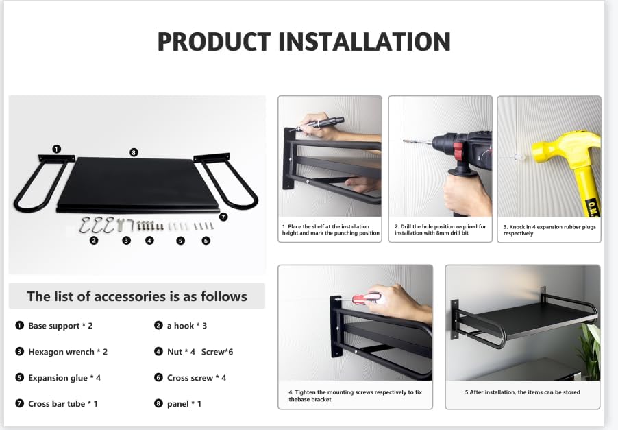 ABCOOL Wall Mount Microwave Shelf, Black
