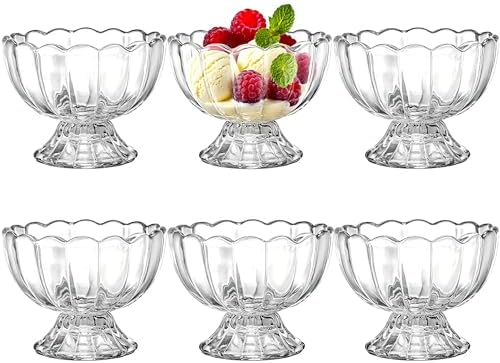 Lawei 6 Pack Mini Glass Dessert Bowls - 5 Oz Small Ice Cream Cups