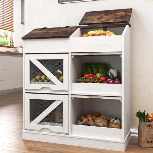 Potato And Onion Storage Bin with Lid,Rustic Bread&Fruit Organizer