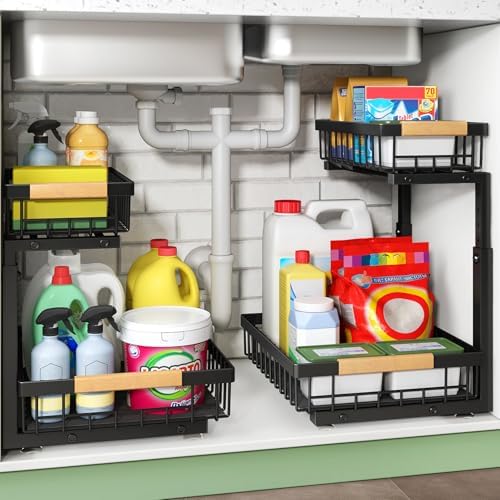 Kitstorack Under Sink Organizer, 2 Tier Under the Sink Storage, Slide