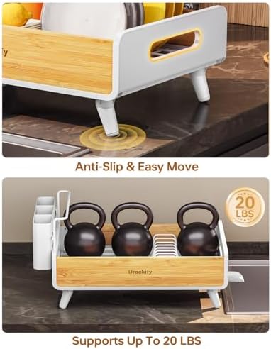 Urackify Bamboo Dish Drying Rack, White