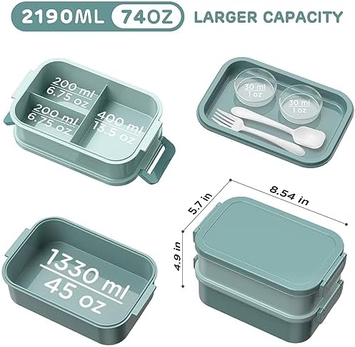 DaCool 2 Pack 74 OZ Stackable Bento Lunch Box, Grey