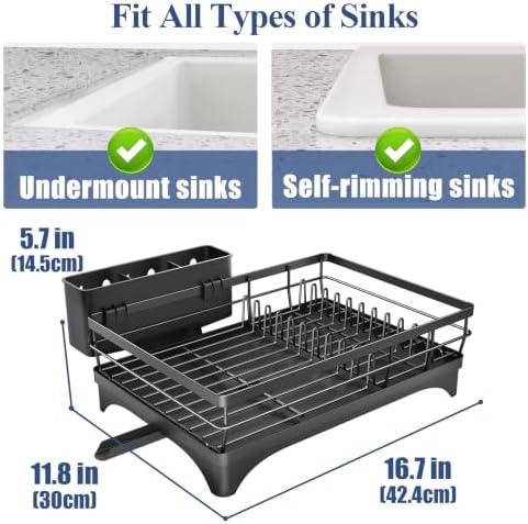 SNTD Dish Drying Rack, 11.8" W x 16.7" L, Black