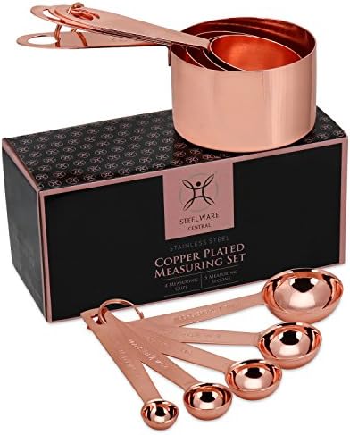 Copper Measuring Cups and Spoons Set - 9-Piece Food-Grade Stainless