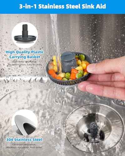 Hibbent 3-in-1 Kitchen Sink Drain Strainer, Chrome
