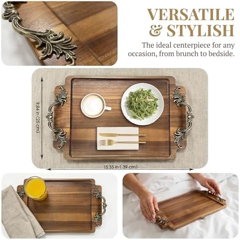 Vintage Wooden Tray with Handles for Coffee Table Centerpiece