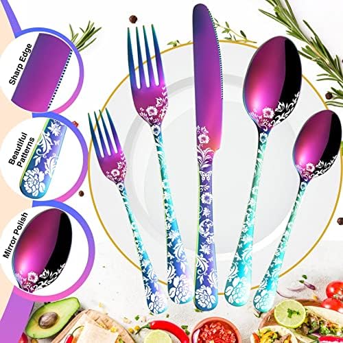 Vilihkc 20 piece Peony Flower Pattern Design Silverware Set, Stainless