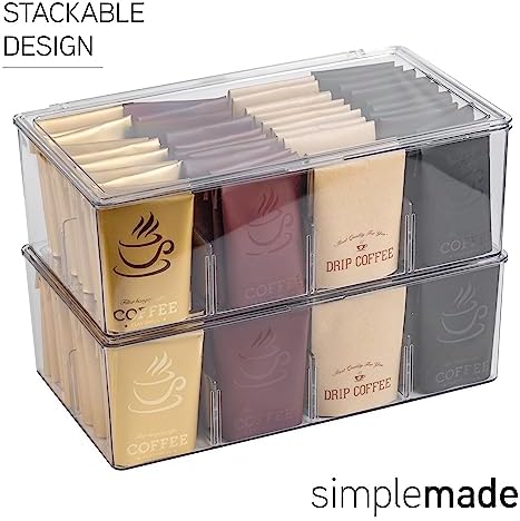 SIMPLEMADE 2 Pk Clear Tea Bag Organizer - Tea Box Divided Storage