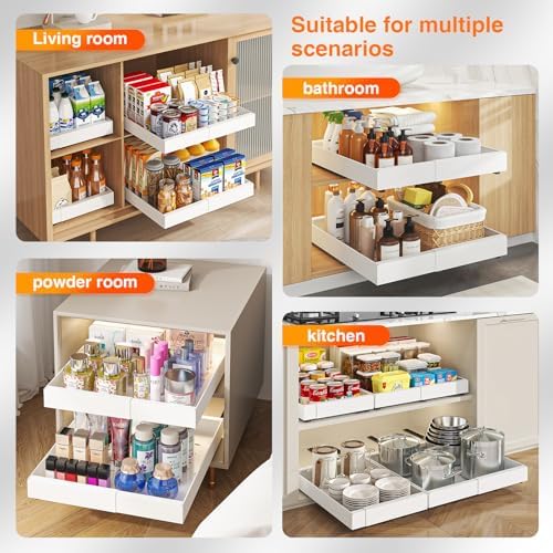 1 Pack Expandable Pull Out Cabinet Organizer,21" Deep,White