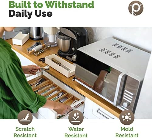 Pristine Bamboo Silverware Organizer - Expandable Kitchen Drawer