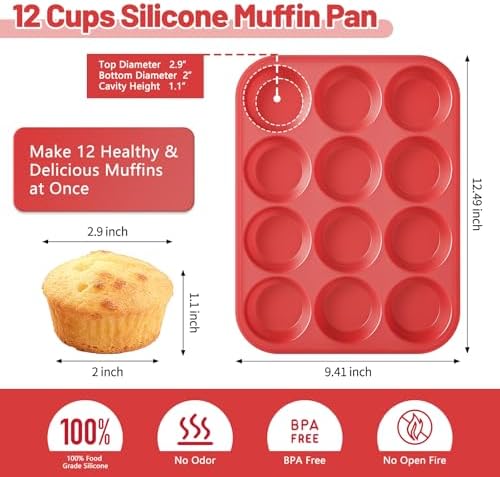 Silicone Muffin Pan with Metal Reinforced Frame,2 Pcs 2.9" Regular