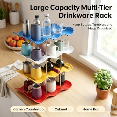 4-Tier Wave Cup Storage Rack, Stackable Wave Shape Bottle Organizer