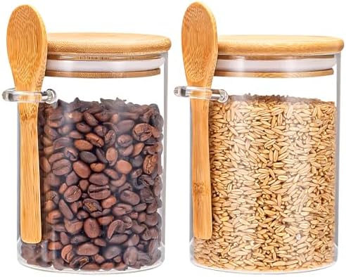 Airtight Food Storage Containers, Glass Canister With Wooden Spoon and
