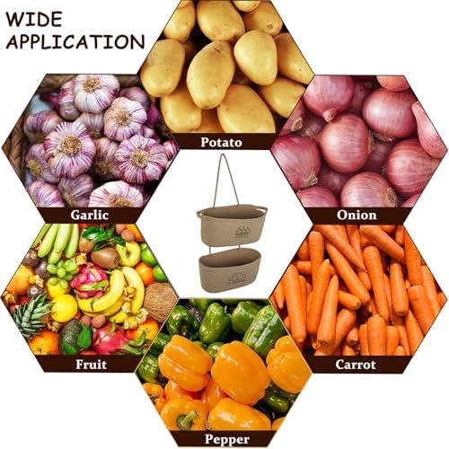 2-Tier Potato and Onion Storage, Hanging Vegetable Baskets for