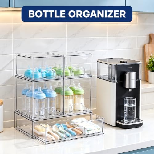 Baby Bottle Organizer Stackable, Acrylic Storage Drawers 5 pack with