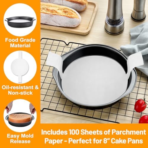 8 Inch Cake Pan - 3PCS Carbon Steel Round Cake Pans with 100 Pieces