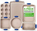 NutriChef 6-Piece Nonstick Bakeware Set - Premium Carbon Steel Baking Trays w/Heat-Safe Silicone Handles - Includes Loaf Pan, Muffin/Cupcake Pan, Round & Square Roaster Pans, Cookie Sheet - NCSBSG36