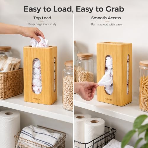 Bamboo Grocery Bag Holder, Wall Mount Plastic Bag Holder