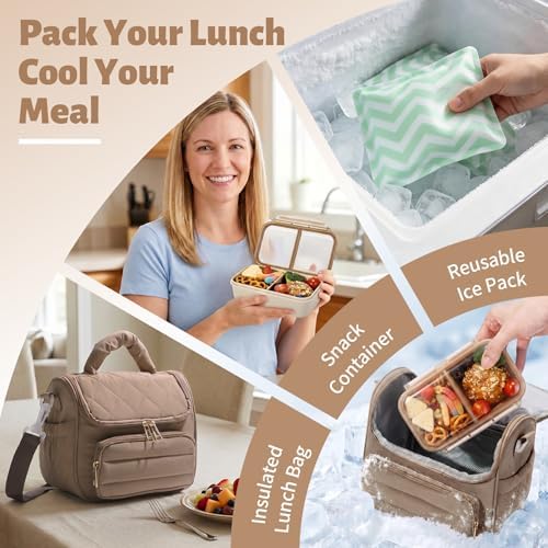 HASHMUST Insulated Puffer Lunch Bag, Camel Set