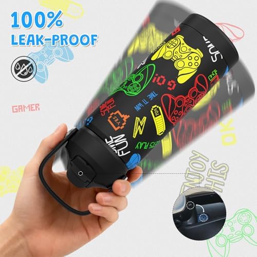 Boys Game Water Bottle for School,Kids 18 oz Insulated Stainless Steel