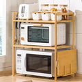 2-Tier Bamboo Microwave Shelf with 4 Hooks