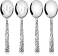 E-far Hammered Serving Spoons, 4-Piece Stainless Steel Serving