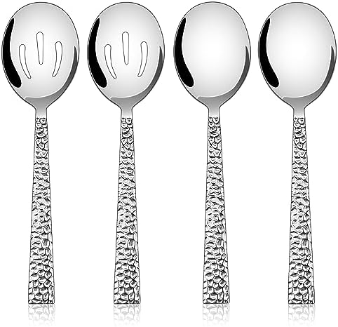 E-far Hammered Serving Spoons, 4-Piece Stainless Steel Serving