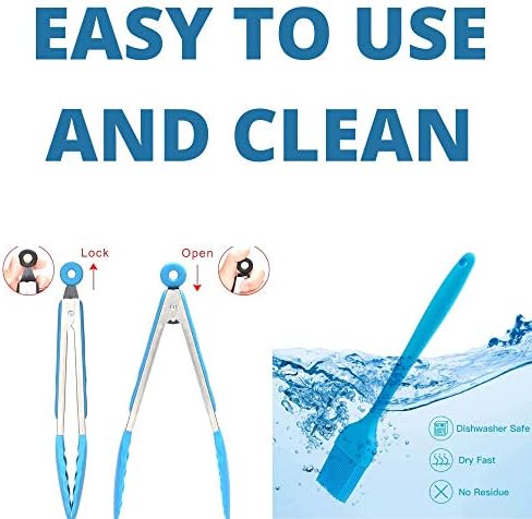 Performore Silicone Food Basting Brush and Tongs Set, 4-in-1