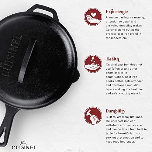Cuisinel 12" + 10" + 8"-Inch Cast Iron Skillets Set with Braiser Lids + Silicone Handle Grips + Pan Scraper - Indoor/Outdoor Pre-Seasoned Kitchen Cookware - Oven, Fire, Stove Safe