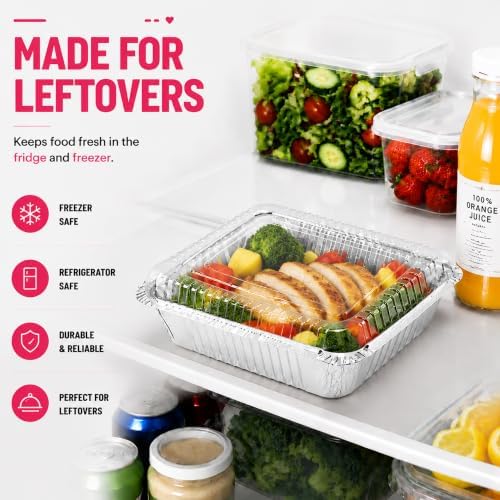 35 Pack 8x8 Aluminum Foil Pans with Lids - Silver Disposable Square