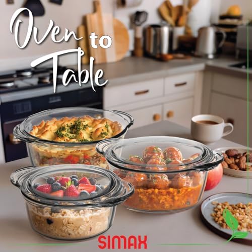 Simax Glass Casserole Dish Set with Lids, Set of 3