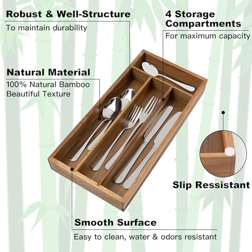 Acacia Silverware Drawer Organizer, 4 Slots