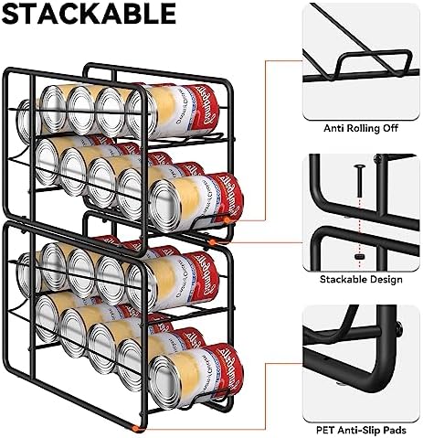 MOOACE Can Organizer for Pantry, 4 Pack, Black