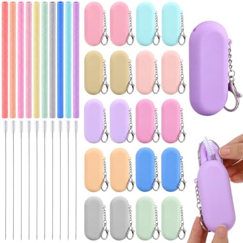 20 Sets Silicone Straws with Case Reusable Collapsiblable Foldable