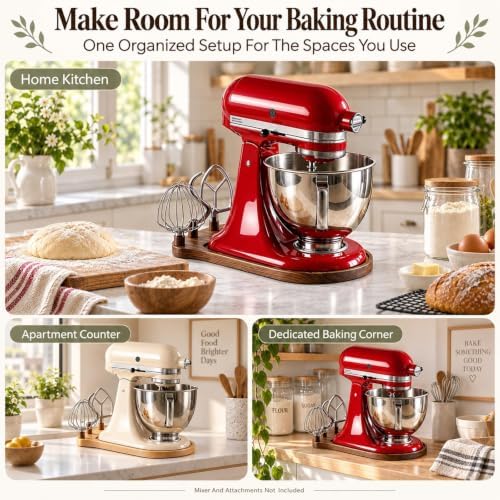 Handmade Bamboo Mixer Mobile Tray Kitchen Slider Countertop Appliance