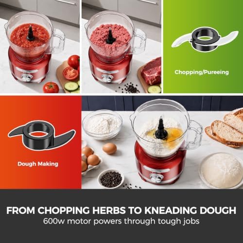 Homtone 16 Cup 9-in-1 Food Processor, Red