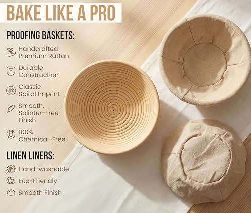 Kook Banneton Bread Proofing Set, Artisan Sourdough Bread Making Kit