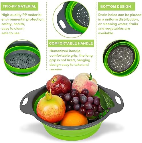 AUAUY 2 Pack Collapsible Colander Set, Round Silicone, 1 Large and 1