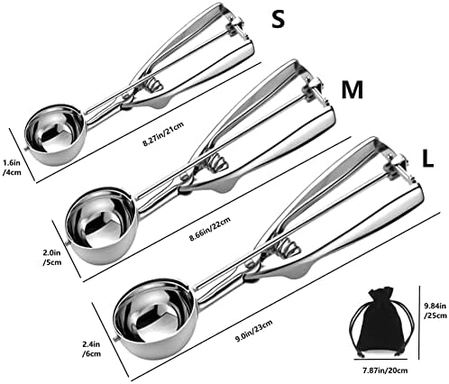 Ice Cream Scoop, 3Pcs Cookie Scoop Set, Stainless Steel Cookie Scoops