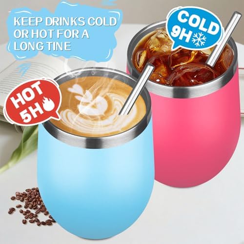 12oz/4 Pack Stainless Steel Wine Tumbler with Lid and Straw, Double