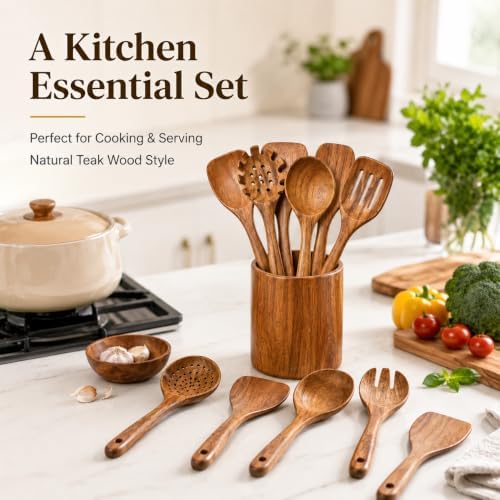 11-Piece Teak Wood Kitchen Utensil Set