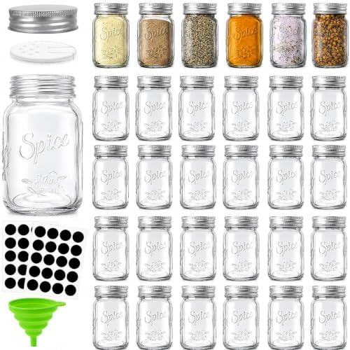 Coloch 30 Pack 4 Oz Glass Mason Spice Jar with Shaker Lids& Labels
