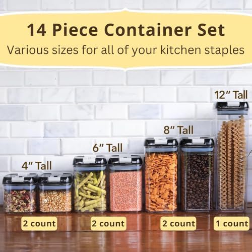 Simply Gourmet Airtight Food Storage Containers with Lids – 7 Piece Assorted Size Kitchen Pantry Organization Set, BPA-Free Clear Plastic, Stackable Containers for Cereal, Flour, Sugar, Rice, Snacks