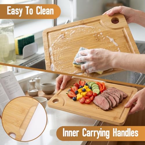 VIVIGU Bamboo Cutting Boards for Kitchen, 3-Piece Wood Cutting Board