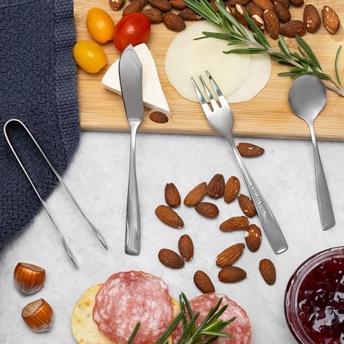 Ironwood Gourmet Stainless Steel Charcuterie Utensil Set of 8, Includes Forks, Knives/Spreaders, Spoons, Tongs